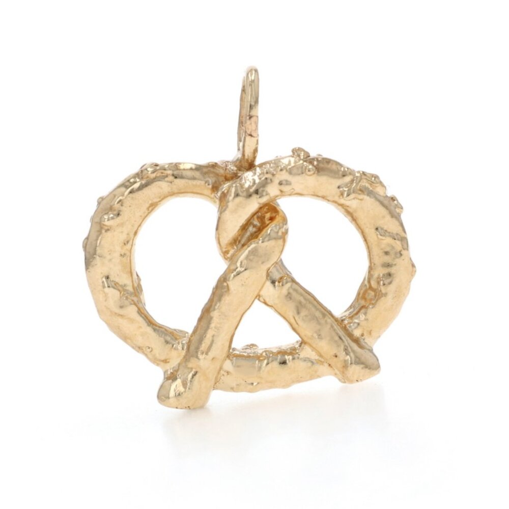 Yellow Gold Salted Twisted Pretzel Charm - 14k Snack Food - Picture 1 of 3